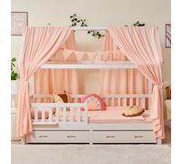 ALAVYA HOME® Lettino completo con decorazione in mussola, letto per bambini, 90 x 200 cm, con cassetti, con 100% mussola biologica, decorazione in cotone e materasso, letto in legno massello con