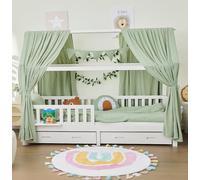 ALAVYA HOME® Lettino completo con decorazione in mussola, letto per bambini, 90 x 200 cm, con cassetti, con 100% mussola biologica, decorazione in cotone e materasso, letto in legno massello con