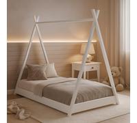 ALAVYA HOME® Lettino da pavimento Tipi 70 x 140 cm Luna - Letto per tenda con rete a doghe I Lettino da gioco in legno di pino, design scandinavo (bianco - senza materasso)