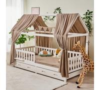 ALAVYA HOME® Set di 3 decorazioni per letto, 2 baldacchini e 1 bandierina, 300 cm, per cameretta dei bambini, 100% mussola biologica, certificato GOTS, 125 x 350 cm