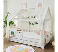 ALAVYA HOME Set di 3 decorazioni per letto a forma di cielo e bandierine, in mussola biologica, per cameretta dei bambini, 125 x 350 cm, bianco