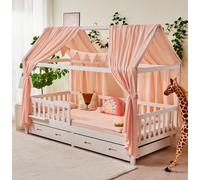 ALAVYA HOME® Set di 3 decorazioni per letto di casa, con 2 baldacchini, 1 bandierine, lunghezza 300 cm, per lettino, cameretta dei bambini, 100% mussola biologica, certificato GOTS, 125 x 350 cm, rosa