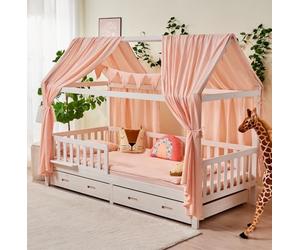 ALAVYA HOME® Set di 3 decorazioni per letto di casa, con 2 baldacchini, 1 bandierine, lunghezza 300 cm, per lettino, cameretta dei bambini, 100% mussola biologica, certificato GOTS, 125 x 350 cm, rosa