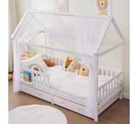 ALAVYA HOME® Set di 4 decorazioni per letto di casa, con 2 baldacchini, 1 festone da 300 cm di lunghezza, per lettino, cameretta dei bambini, bandierine, 100% cotone biologico, 150 x 350 cm, con