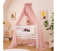 ALAVYA HOME® Tenda a baldacchino in tulle, 120 cm di lunghezza per lettino e culla, zanzariera con 2 nappe e asta per baldacchino | Decorazione per cameretta protegge e incanta il tuo bambino durante