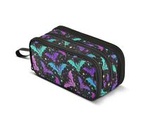 ALAZA Astuccio grande per matite, portapenne con 3 scomparti, con fungo psichedelico, pipistrello, viola, per scuola, ufficio, cancelleria, trucchi, organizer per studenti, ragazze, ragazzi, donne