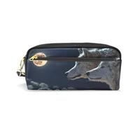 ALAZA Astuccio per matite, con lupo e luna, grande capacità, impermeabile, con cerniera, per studenti, donne, ragazze, Wolf R0024, Misura unica, Wolf R0024