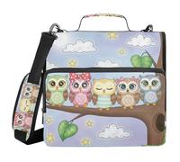 ALAZA Borsa per raccoglitori a 3 anelli, anelli a D da 3,8 cm, organizza facilmente carta da 2,5 cm, adatta a fogli di carta formato lettera, cinque simpatici gufi sono seduti su un grande