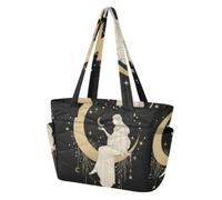 ALAZA - Borsa tote trapuntata da donna con cerniera, borsa sacrale con ragazza notturna sulla luna e area stellata con scomparti, borsa a tracolla leggera da donna, per viaggi, uso quotidiano e