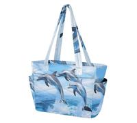 ALAZA - Borsa tote trapuntata da donna con cerniera, borsa tote con tre delfini con scomparti, borsa a tracolla leggera da donna, per viaggi, tutti i giorni, palestra