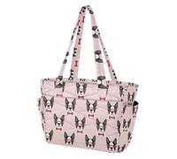 ALAZA - Borsa tote trapuntata da donna con cerniera, Boston Terrier Tote con scomparti, borsa a tracolla leggera da donna, per viaggi, uso quotidiano e palestra