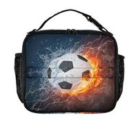 ALAZA Borse per il pranzo isolate per bambini, ragazzi e ragazze, pallone da calcio nel fuoco