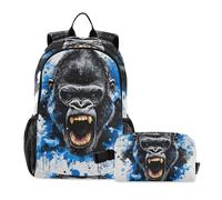 ALAZA King Kong - Set zaino e borsa per il pranzo con viso blu, per ragazze e ragazzi, borsa per la scuola, librerie, zaino elementare, zaino casual