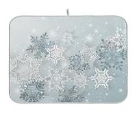 ALAZA Tappetino scolapiatti invernale natalizio con fiocchi di neve argentati, per cucina, in microfibra, assorbente, piccolo tappetino per asciugare i piatti per piani di lavoro della cucina, 40,6 x