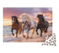 Alba|Cavalli che corrono sulla spiaggia| Puzzle Divertenti Per Tutta La Famiglia 1000pcs (75x50cm) Adulti