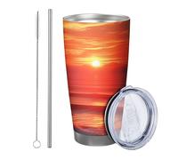Alba con coperchio e bicchiere di paglia Spiaggia Bellissimo Paesaggio Natura Oceano Nuvole Cielo Paesaggio Marino Coste rosso Arancione Verniciato a Polvere Caldo e Freddo No Spill Ufficio Outdoor