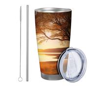 Alba con coperchio e cannuccia - Albero della vita botanica - Paesaggio naturale - Montagna - Giallo - Verniciato a polvere calda e fredda, senza fuoriuscite - Scrivania esterna - Club - Dormitorio