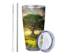 Alba con coperchio e cannuccia, albero della vita, erba botanica, paesaggio panoramico, paesaggio naturale, verde, isolante, senza fuoriuscite, per esterni, picnic, palestra, caffè 590