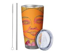Alba con coperchio e cannuccia bicchiere botanico bohemien fiore astratto modello artistico arancione rosa isolato lattina refrigeratore No Spill Yard Outdoor Picnic palestra ufficio Tazza da caffè