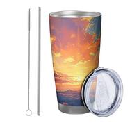 Alba con coperchio e paglia tazza nuvola cartone animato cielo bellissimo paesaggio naturale estetico blu grigio arancione isotermico può refrigeratore senza fuoriuscite cortile picnic palestra caffè