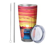 Alba con coperchio - Scena artistica per auto astratta, bella lampada da terra da città, colore arancione e blu, isolata in metallo, per lattine, senza piede, doppia