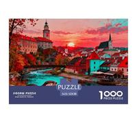 Alba d'autunno a Český Krumlov, Repubblica Ceca Puzzle in Legno Impermeabile DIY Puzzles Da 1000 Pezzi Regali Per Adulti Divertenti Per Decorazioni Domestiche