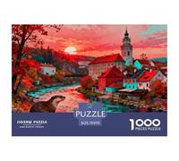 Alba d'autunno a Český Krumlov, Repubblica Ceca Puzzle in Legno Impermeabile DIY Puzzles Da 1000 Pezzi Per Adulti Divertenti Per Decorazioni Domestiche