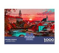Alba d'autunno a Český Krumlov, Repubblica Ceca Puzzle in Legno Impermeabile Puzzles Da 1000 Pezzi Per Adulti Divertenti Per Decorazioni Domestiche