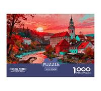 Alba d'autunno a Český Krumlov, Repubblica Ceca Puzzle in Legno Impermeabile Puzzles Da 1000 Pezzi Regali Per Adulti Divertenti Per Decorazioni Domestiche