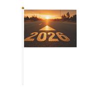 Alba Glowing Golden 2026 On The Road Piccole bandiere tenute in mano, mini bandiere su bastone per feste, attività di squadra, sfilate, decorazione per le vacanze, confezione da 10
