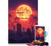 Alba lunare al neon sulla città ∕ Puzzle da 1000 pezzi per adulti Gioco intelligente Antistress Assemblaggio di motivi Sorpresa calorosa (50x75cm)