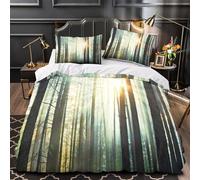 Alba nella foresta 3D Stampa Coperta Letto 3pz Microfibra Resistente Paesaggio naturale sereno Coperteletto 2 federe Lavabile Lavatrice Ragazzi Ragazze Single (135x200cm)