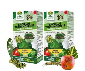 Albagarden - Bacillus Thuringiensis Kurstaki Insetticida Piante Biologico - Contro le Larve dell'Orto e Giardino - Larvicida in Polvere Bagnabile - 2 Pz x 100 gr