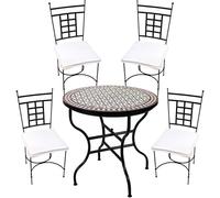 Albaicín - Set da 5 pezzi da giardino Atene | tavolo mediterraneo con 4 sedie | set da balcone e terrazza fatto a mano | mobili a mosaico marocchino in ferro battuto