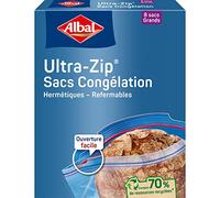 Albal - 8 sacchetti per congelamento Ultra Zip - Grande Modello 8L - Chiusura Zip - Resistente - Contiene risorse riciclate