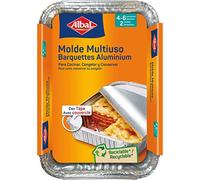 Albal Alluminio 31x21x4 Centimetri con Coperchio | USA e Getta | Cucina, Congelare e conservare Alimenti | 4-6 Porzioni | 2 stampi, Argento, 31x21