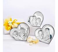 Albalù Bomboniera Icona Sacra Angelo con Lanterna Sacro Cuore 8x8,5 cm - Argento Laminato e Legno - Made in Italy - Scatola Regalo - bomboniere bomboniera Nascita Regalo Nascita e Battesimo