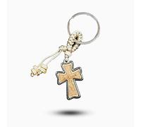 Albalù Bomboniera Portachiavi Croce Tao Sacra in Legno con Bordino Zama Argentato