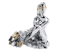 Albalù Dea Bendata Portafortuna Statua in Resina Argento con Cornucopia e Soldi Oro e Argento - Misura 22x15x22,5 cm - Soprammobile Portafortuna Idea Regalo Buona Fortuna Arredo Casa, Scatola Omaggio
