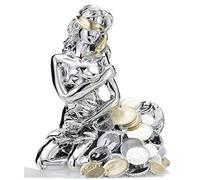 Albalù Italia Dea Bendata Portafortuna Statua Resina Argento su Soldi color Oro e Argento Misura 10x11,5 cm Idea Regalo, soprammobile Portafortuna, scatola Regalo in Omaggio