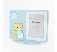Albalù Portafoto Bomboniera in Legno 14x17,5 cm con Applicazione Orso Teddy Celeste Nascita e Battesimo Ideale Come Idea Regalo