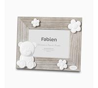 Albalù Portafoto Regalo Bimbo Bimba Nascita in Legno Shabby Tortora con Orso e Fiori in Resina Bianca Misura 10x15 cm Prodotto 100% Made in Italy