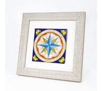 Albalù Quadretto in Legno con Piastrella Positano in Gres Porcellanato e Cornice Tortora Quadrata (Rosa dei Venti, 13x13 cm)