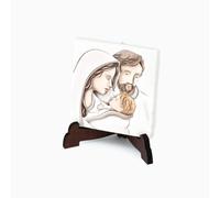 Albalù Segnaposto Sacra Famiglia Magnete Bomboniera Decorata Mis 5x5 cm Stampato su Ceramica con Cavalletto Incluso e Scatola da Regalo