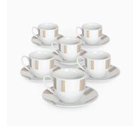 Albalù Set 6 Tazzine da Caffè con Piattino in Porcellana Tortora - Servizio Caffè Completo 12 Pezzi, 6 Tazzine e 6 Piattini Lavabili in Lavastoviglie, Idea Regalo e Bomboniera per la Casa