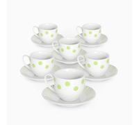 Albalù Set Tazzine da Caffè con Piattino in Porcellana Colorate Pois Verdi Servizio Completo da 12 Pezzi di cui 6 Tazzine e 6 Piattini Lavabili in Lavastoviglie