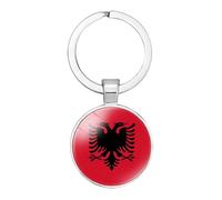 Albania Bandiera Portachiavi Portachiavi - Patriottico Classico Paese Bandiera Stampa Convesso Vetro Ciondolo Auto Portachiavi, Versatile Ricordo Souvenir Regalo Accessorio Bianco 2,08 Pollici