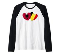 Albania Belgio Cuore Amore Albanese Belga Doppia Nazionalità Maglia con Maniche Raglan