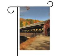 Albany, bandiera da giardino con ponte coperto, doppia faccia, 30,5 x 45,7 cm, bandiera verticale in lino, bandiere per la casa durevoli per feste decorative all'aperto