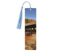 Albany Segnalibro in legno con ciondolo a forma di ponte coperto con nappa, unico segnalibro in legno fatto a mano, ideale come regalo di compleanno